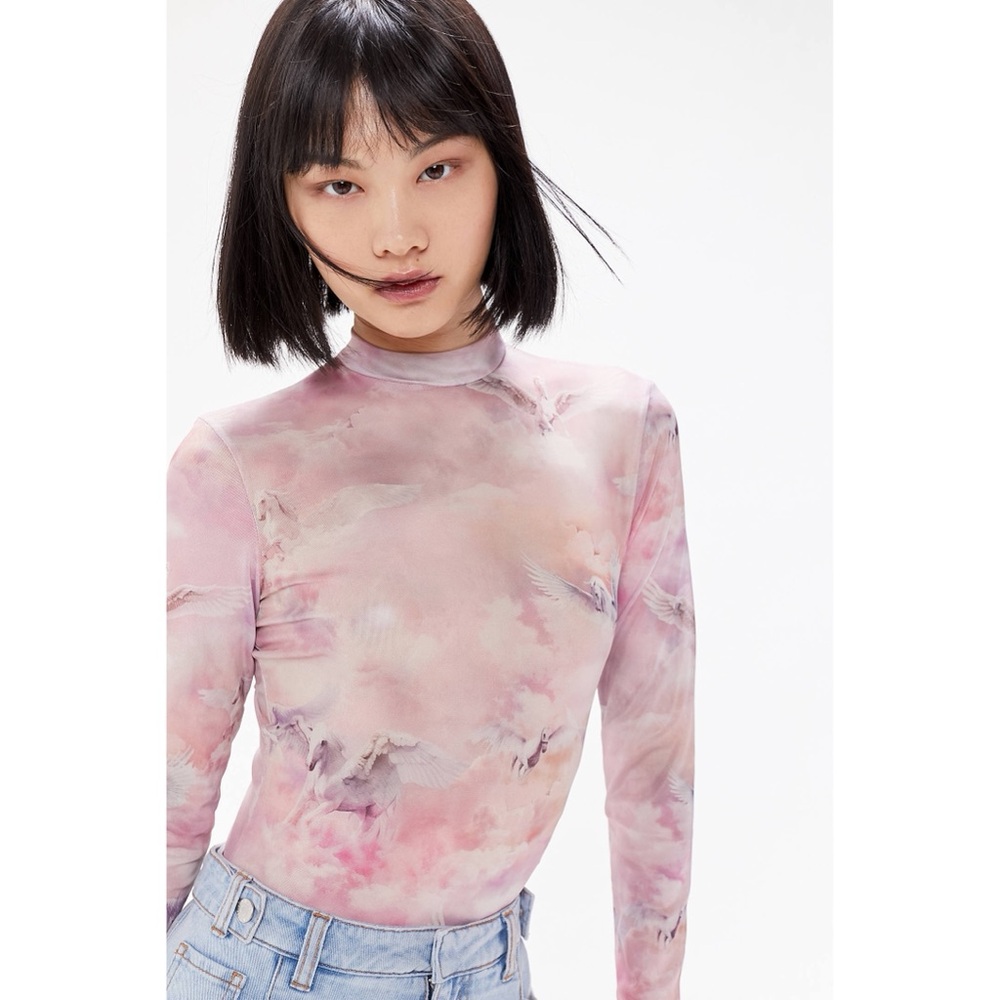 Urban Outfitters Motel Mesh Bodysuit Winged Horse Fairy Pink Purple XS